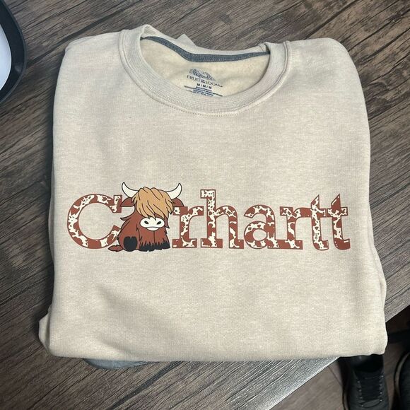 Carhartt Highland Cow NEW tan Graphic Sweatshirt - Picture 1 of 1